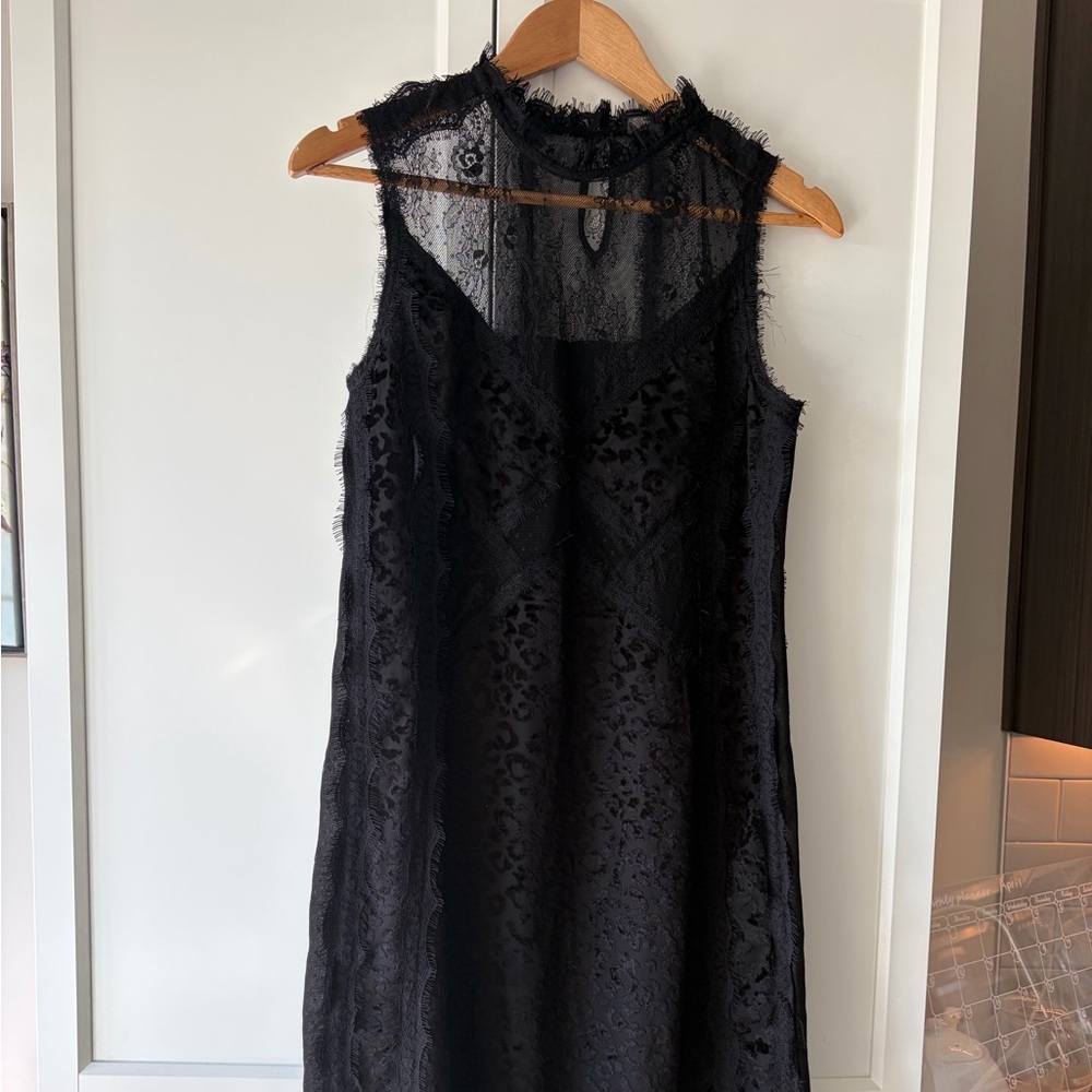 AllSaints Black Lace-Overlay Midi Dress - Picture 2 of 10